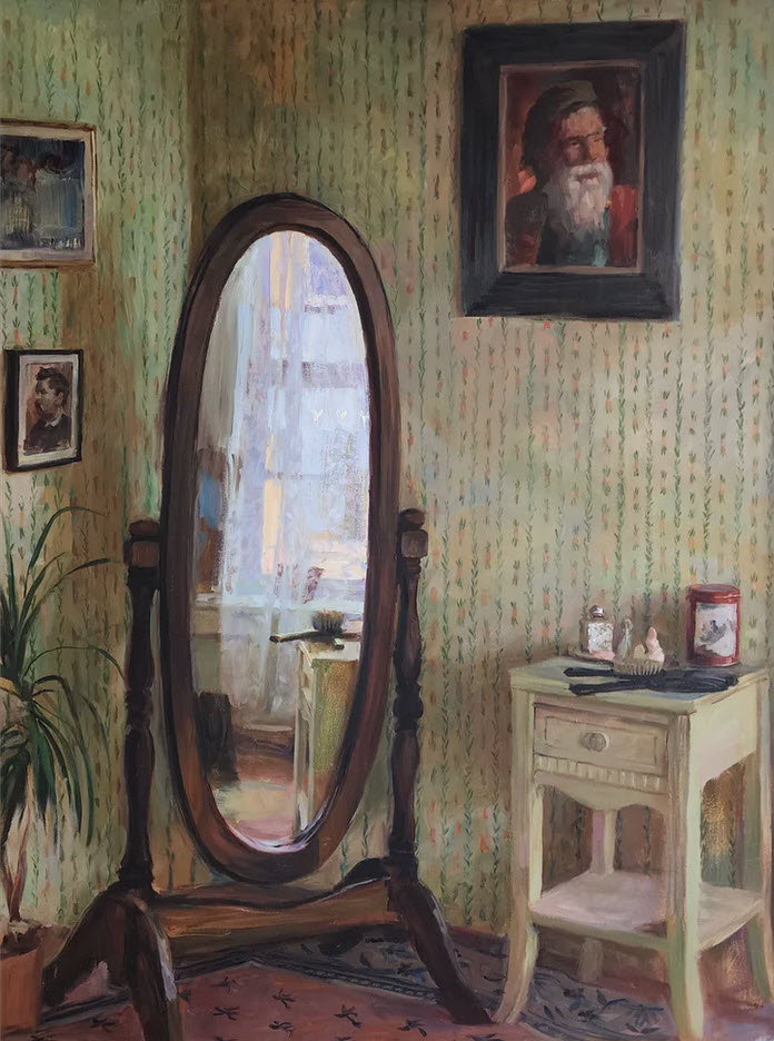 Mirror in Corner, an oil painting by David Mueller
